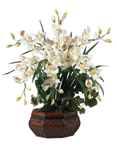 Nearly Natural Large Cymbidium Silk Flower Arrangement In White