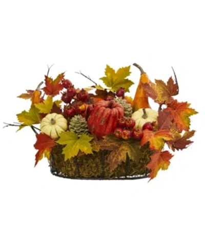 Nearly Natural Large Pumpkin, Gourd, Berry And Maple Leaf Artificial Arrangement In Multi