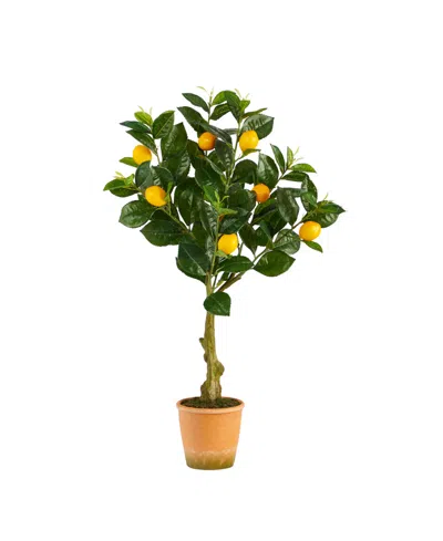 Nearly Natural Lemon Artificial Tree In Decorative Planter, 28" In Green