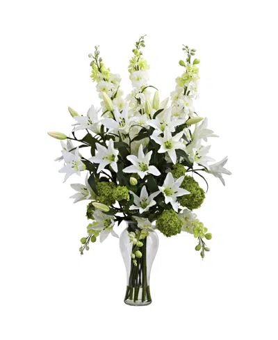 Nearly Natural Lily, Delphinium And Hydrangea Silk Arrangement In White
