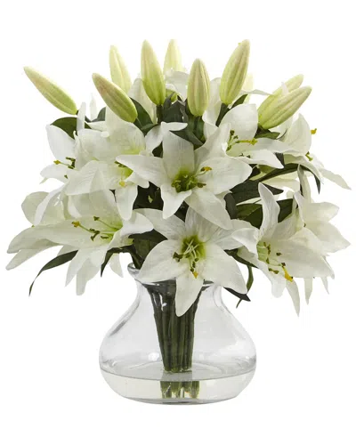 NEARLY NATURAL NEARLY NATURAL LILY SILK ARRANGEMENT WITH GLASS VASE