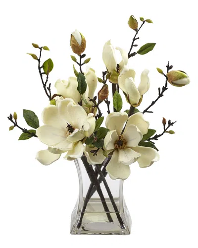 Nearly Natural Magnolia Arrangement With Vase In Neutral