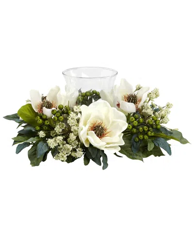 Nearly Natural Magnolia Candelabrum Silk Flower Arrangement In White