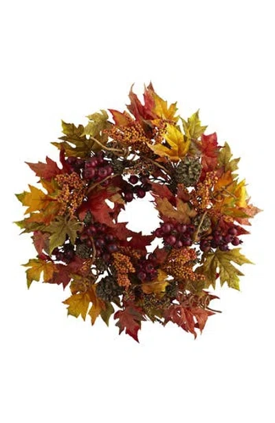 Nearly Natural Maple & Berry Wreath In Multi