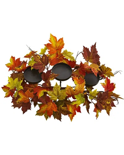 Nearly Natural Maple Leaf Artificial Arrangement Candelabrum In Multicolor