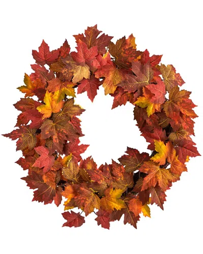 Nearly Natural Maple Leaf Artificial Wreath 22in In Orange