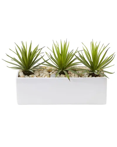 Nearly Natural Mini Agave Artificial Plant In Rectangular Ceramic In Green