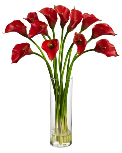 Nearly Natural Mini Calla Lily Silk Flower Arrangement In Red