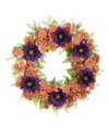 Nearly Natural Mixed Daisy Artificial Wreath, 21" In Purple