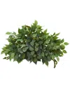 Nearly Natural Mixed Greens With Wicker Silk Plant In Green