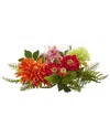 Nearly Natural 17" Mixed Floral And Dahlia Candelabrum In Orange