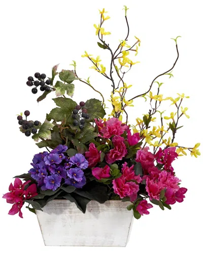 Nearly Natural Mixed Floral With Azalea & White Wash Planter Silk Arrangement