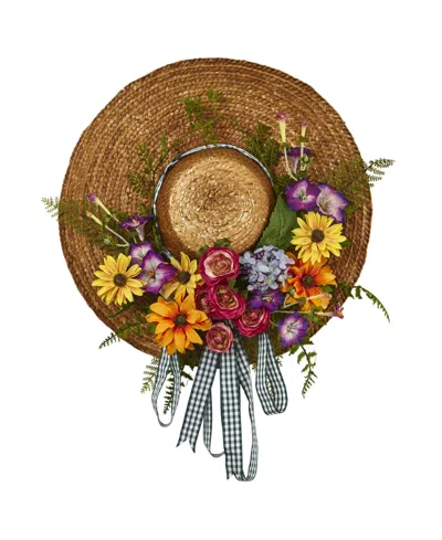 Nearly Natural Mixed Flower Hat Wreath In Multi