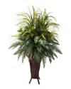 Nearly Natural Mixed Greens & Cattails With Stand Planter In Green