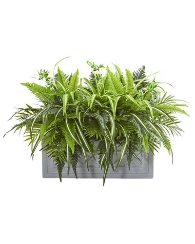 Nearly Natural Mixed Greens & Fern Artificial In Stone Planter