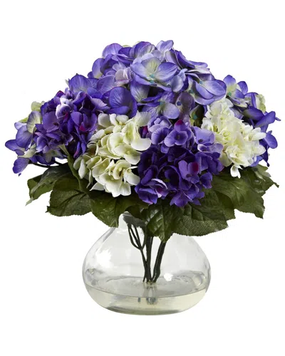 Nearly Natural Mixed Hydrangea With Vase In Blue