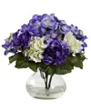 Nearly Natural Mixed Hydrangea W/vase In Blue,purple