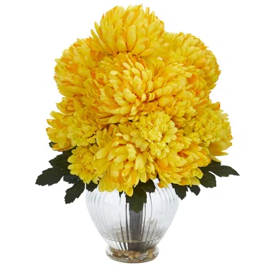 Nearly Natural Mum Artificial Arrangement In Vase In Yellow