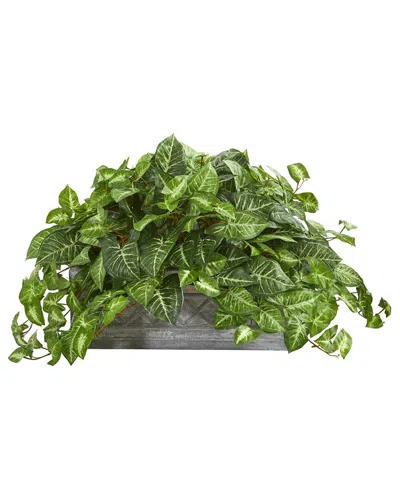 Nearly Natural Nephthytis Artificial Plant In Stone Planter In Green