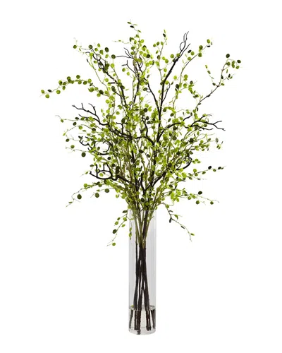 Nearly Natural Night Willow Arrangement In Glass Vase In White