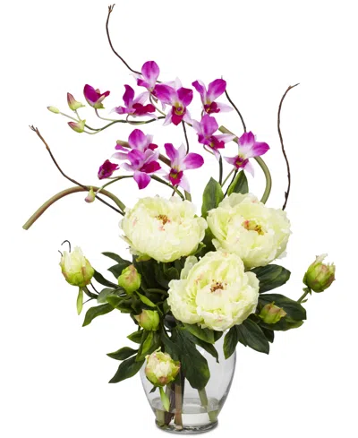 Nearly Natural Peony & Orchid Artificial Flower Arrangement In White