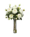 Nearly Natural Peony W/cylinder Silk Flower Arrangement In White