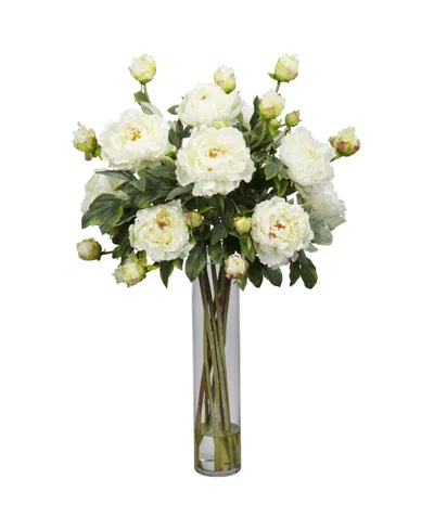 Nearly Natural Peony W/cylinder Silk Flower Arrangement In White