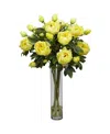 Nearly Natural Peony W/cylinder Silk Flower Arrangement In Yellow