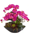 Nearly Natural Phalaenopsis Orchid & Mixed Succulent Garden Artificial Arrangement In Black Vase In Pink