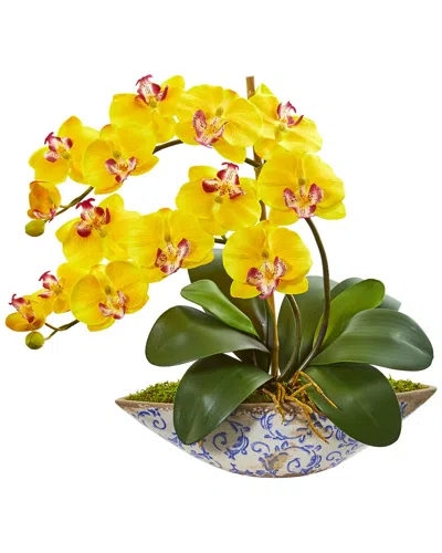 Nearly Natural Phalaenopsis Orchid Artificial Arrangement In Vase In Yellow