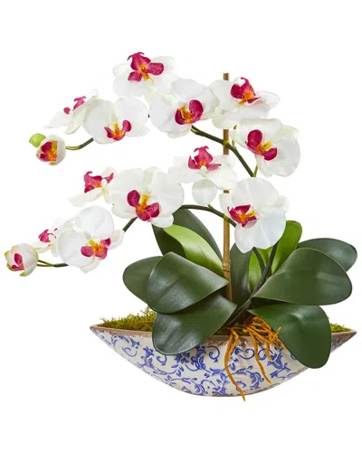 Nearly Natural Phalaenopsis Orchid Artificial Arrangement In Vase In White