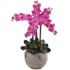 Nearly Natural Phalaenopsis Orchid Silk Arrangement W/ Sand Colored Bowl In Dark Pink