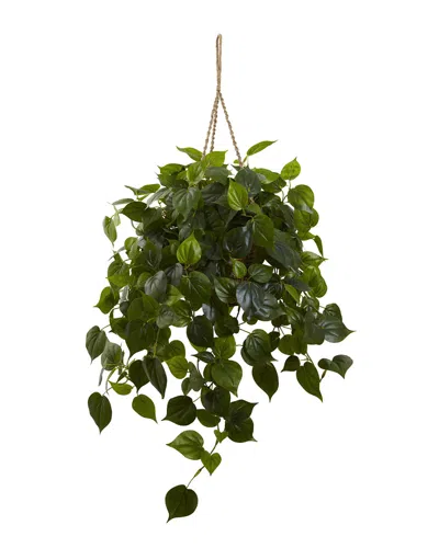 Nearly Natural Philodendron Hanging Basket Uv Resistant In Green