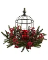 Nearly Natural Pine Berry Birdhouse Candelabrum In Green