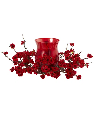 Nearly Natural Plum Blossom Candelabrum In Red