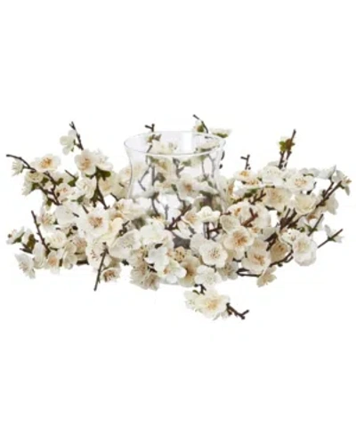 Nearly Natural Plum Blossom Candelabrum In White