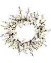 Nearly Natural 24in. Plum Blossom Wreath In White