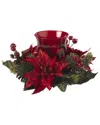 Nearly Natural Poinsettia & Berry Candelabrum In Red