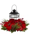Nearly Natural Poinsettia Berry Pine Artificial Arrangement Candelabrum In Red