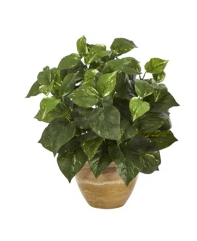 Nearly Natural Pothos Artificial Plant In Ceramic Planter In Green