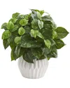 Nearly Natural 16in. Pothos Artificial Plant In White Ceramic Vas