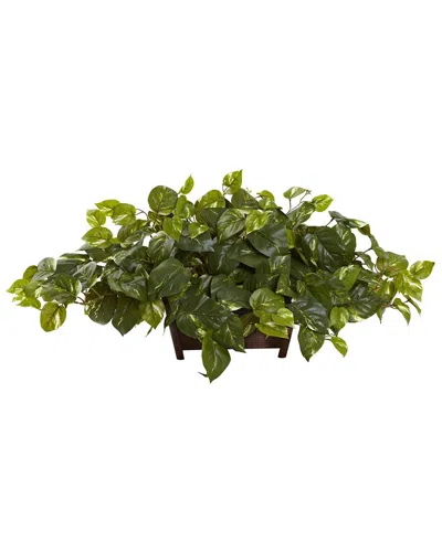 Nearly Natural Pothos With Rectangle Decorative Planter In Green