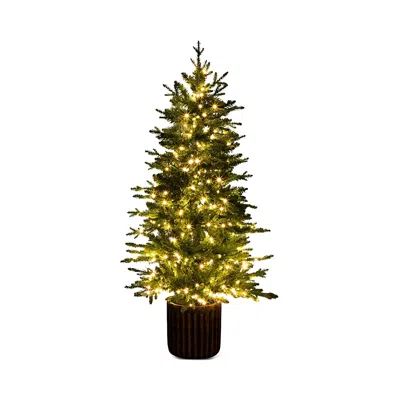 Nearly Natural Pre-lit Artificial 4.5' Christmas Tree In Decorative Planter With Clear Led Lights In Green
