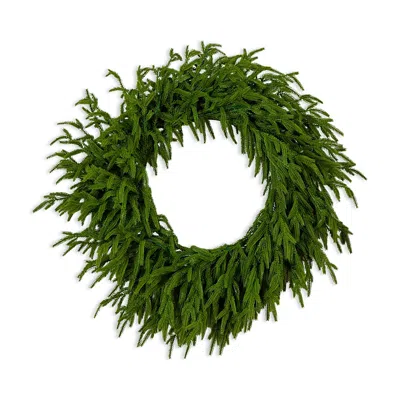 Nearly Natural Pre-lit Artificial Real Touch Norfolk Island Pine Wreath With Warm White Led Lights And Natural Look In Green