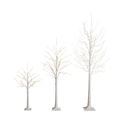 NEARLY NATURAL PRE-LIT ARTIFICIAL WHITE BIRCH TREES WITH LED LIGHTS, SET OF 3