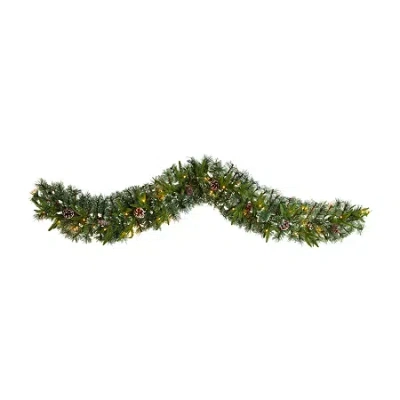 Nearly Natural 6-ft Snow Tipped Christmas Artificial Garland With 35 Clear Led Lights And Pine Cones In Green