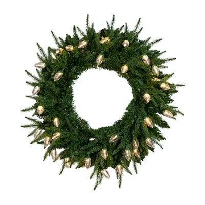 Nearly Natural Pre-lit Wreath In Green