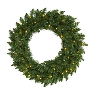 Nearly Natural 24in Green Pine Artificial Christmas Wreath With 35 Clear Led Lights