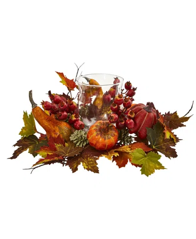 Nearly Natural Pumpkin, Gourd, Berry And Maple Leaf Artificial Arrangement Candelabrum In Multi