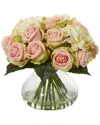 Nearly Natural Pink Rose Artificial Arrangement With Vase In Pink